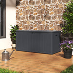 430L Large Garden Storage Box – Wooden Style Outdoor Storage Box, Waterproof, Durable & Easy to Assemble (No Wheels) | Grey