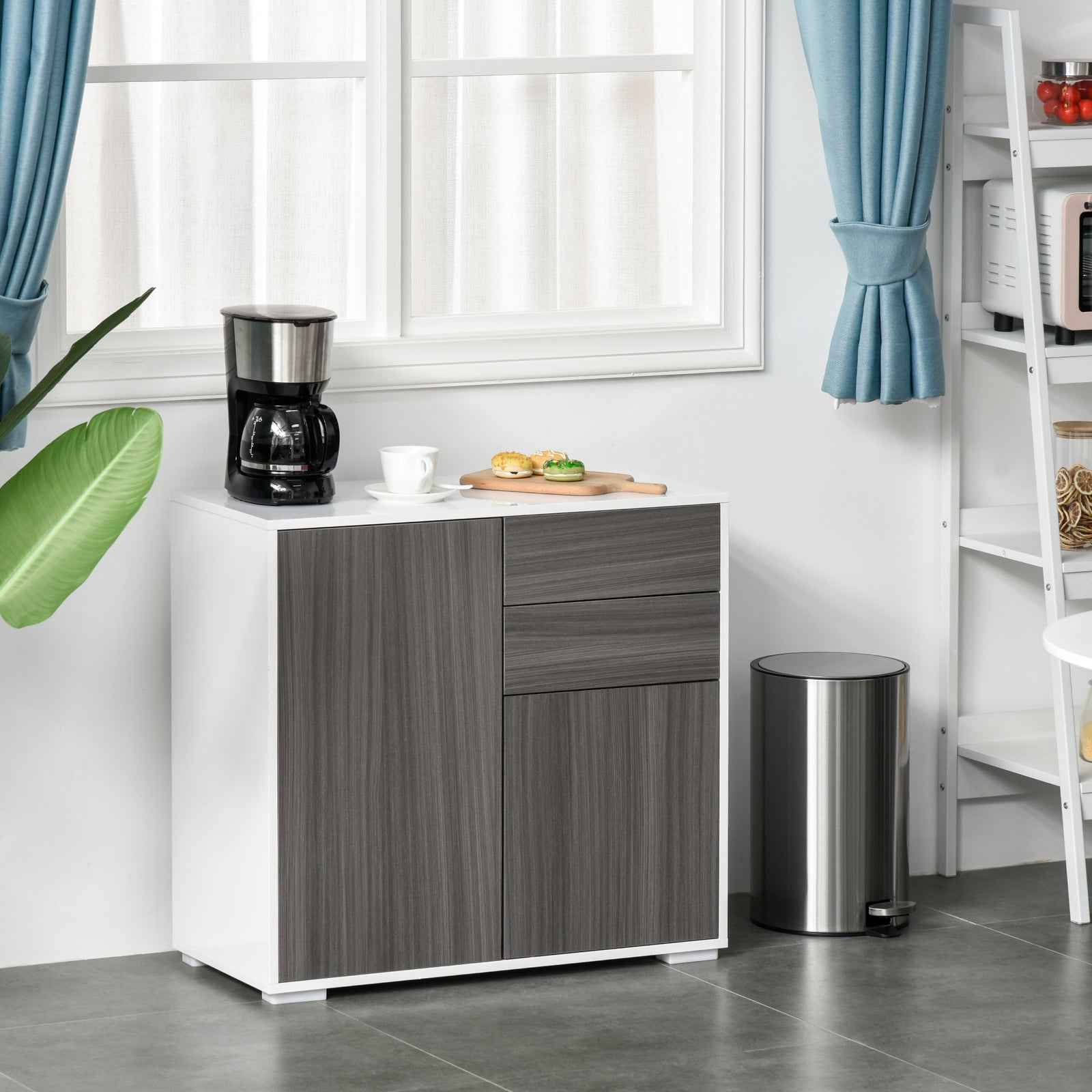 Side Cabinet With 2 Door Cabinet And 2 Drawer Home Office | One Size | Gray