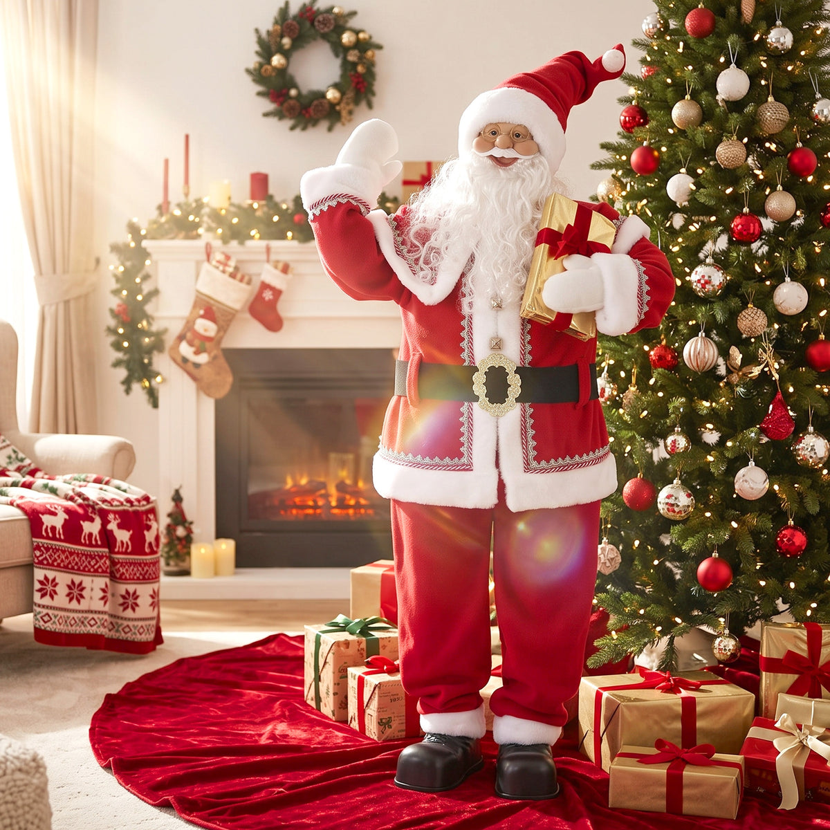 HOMCOM 5ft Life Size Singing Santa Claus, Animated Santa W/ Rotating Head