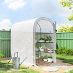 Walk-in Greenhouse Garden Plant Growhouse With Roll-up Door, White