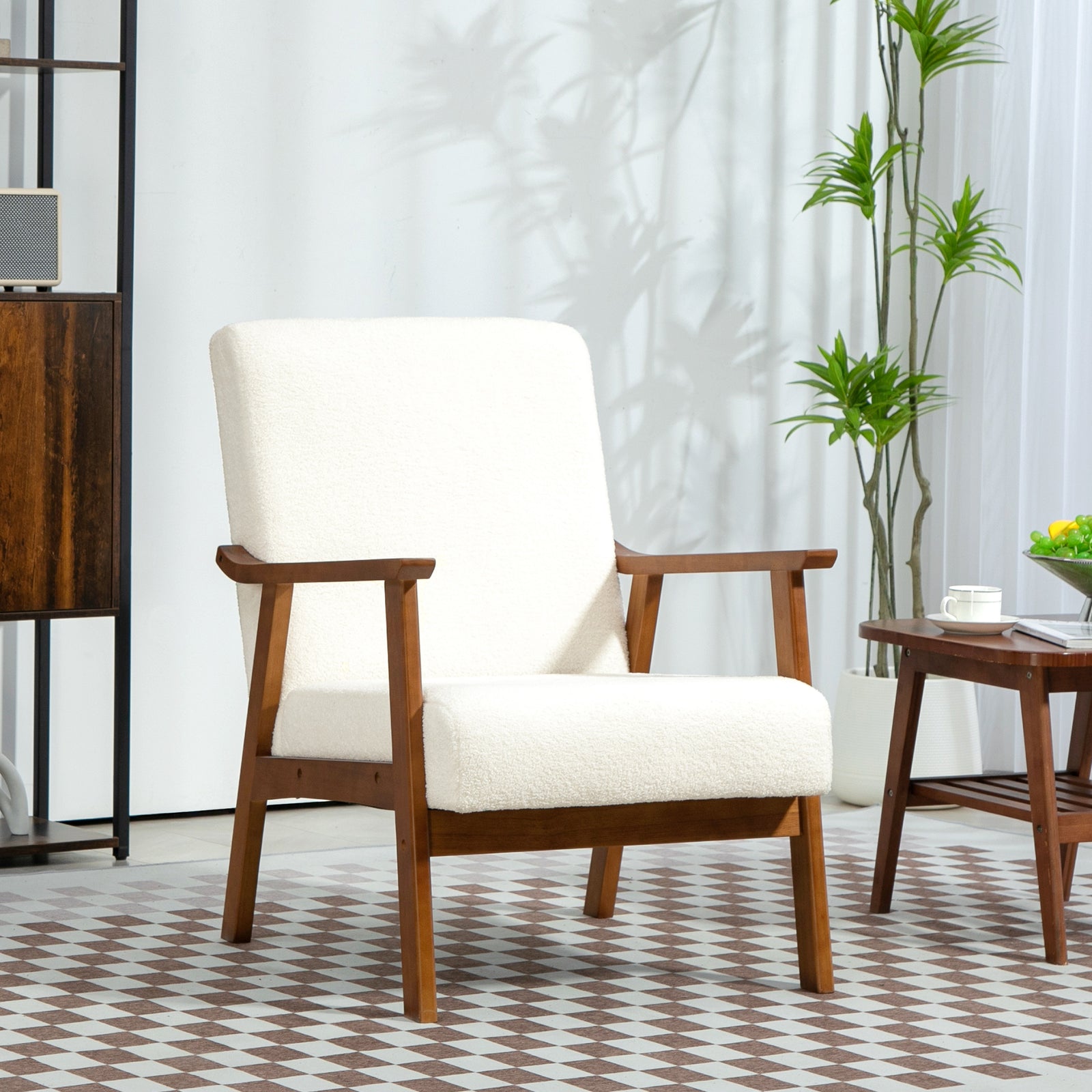 Boucle Accent Chair Armchair W/ Wide Seat For Living Room | One Size | White