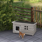 Pawhut Wooden Cat House Outdoor With Openable Top, Asphalt Roof, Window Grey