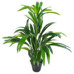 Artificial 65cm Large Leaf Bamboo Shrub Plant With Silver Planter