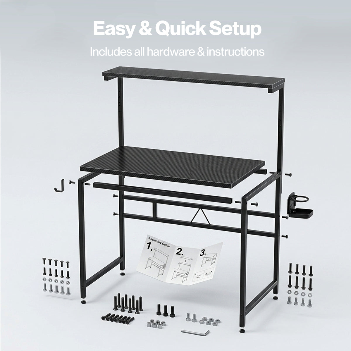 Compact Gaming Desk Pc Computer Table With Adjustable Monitor Shelf | Black