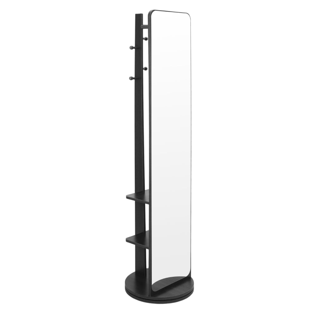 360° Rotating Full-length Mirror With Coat Rack,standing Square Mirror With Shelves | Black