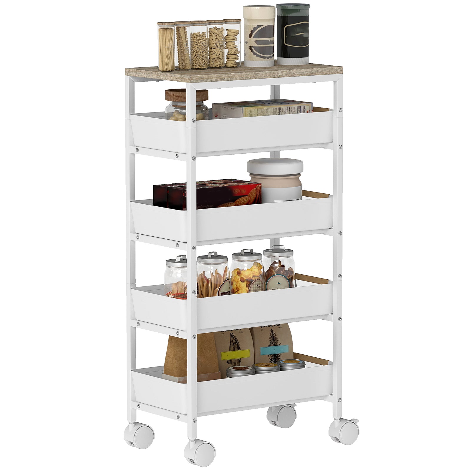 Kitchen Storage Trolley, Utility Cart | White