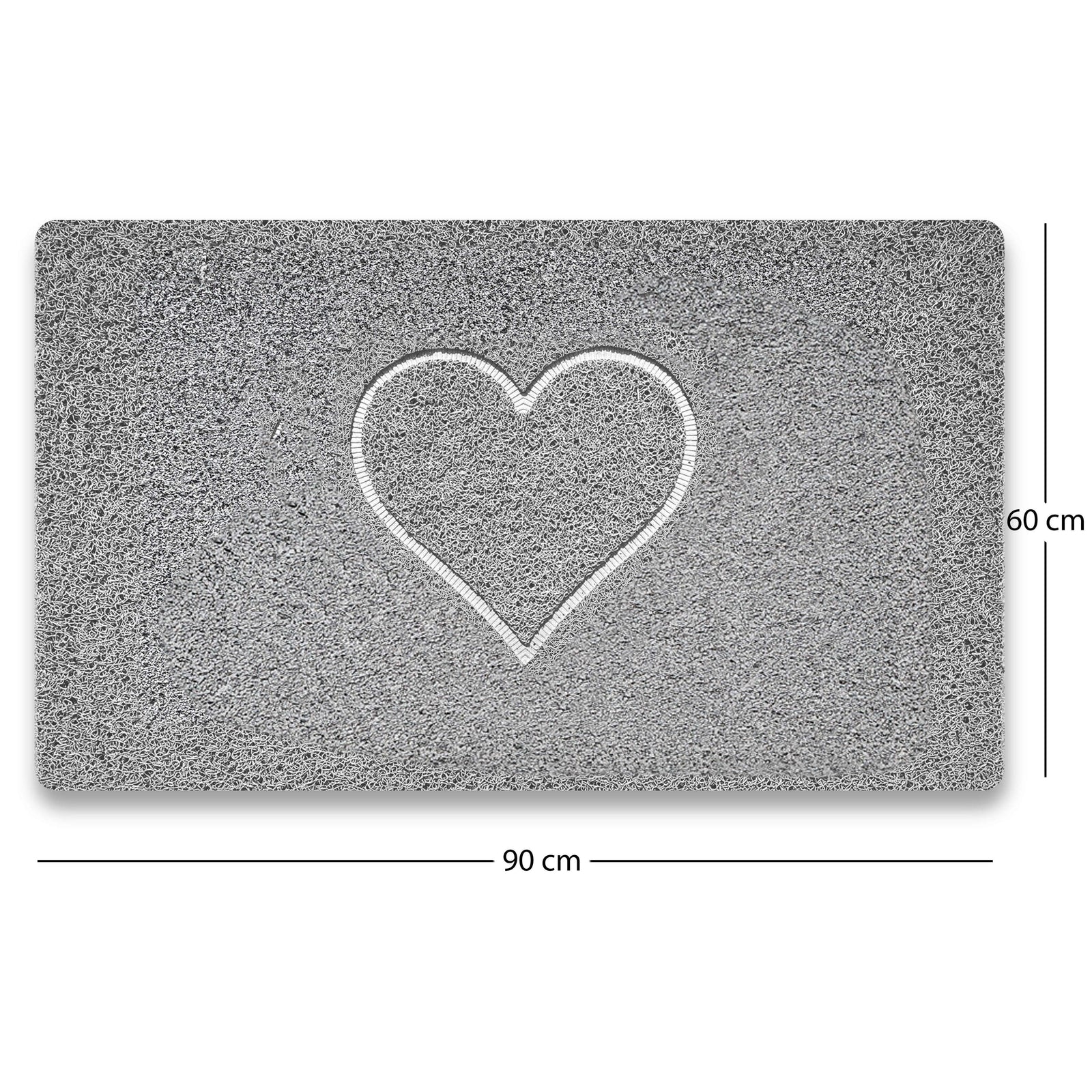 Spaghetti Anti Slip Shower/bath Mat - Heart Embossed | 90cm x 60cm | Grey