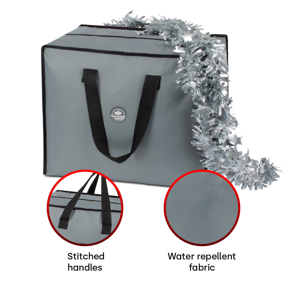 Premium Grey Xmas Decoration Bag With Reinforced Handles