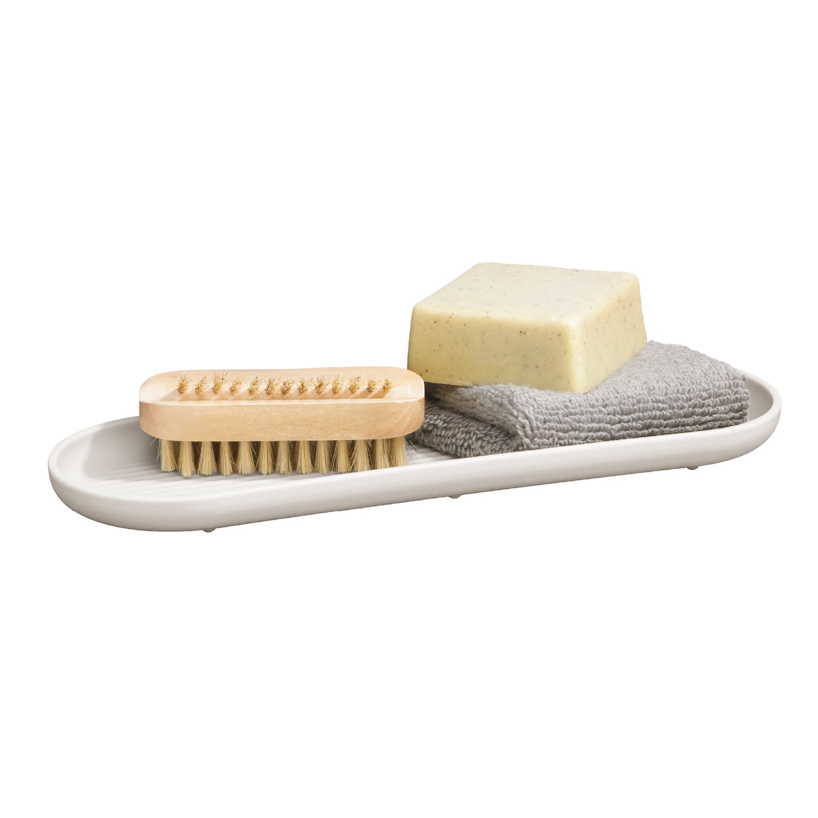 Recycled Bathroom Tray - Replaceable head that is screwed in - Closed fit storage cover - Made in the UK | Stone