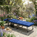 Folding Sun Lounger, Sun Bed With Canopy | Dark Blue