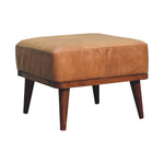 Solid Mango Wood Tan Buffalo Leather Tan Footstool