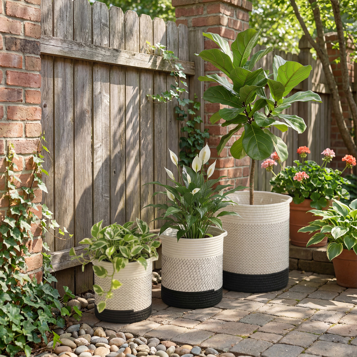 Outsunny Plant Pots Handwoven Cotton Set Of 3 White