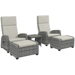 5 Pcs Rattan Garden Furniture Set W/ Reclining Chairs, Table | Gray