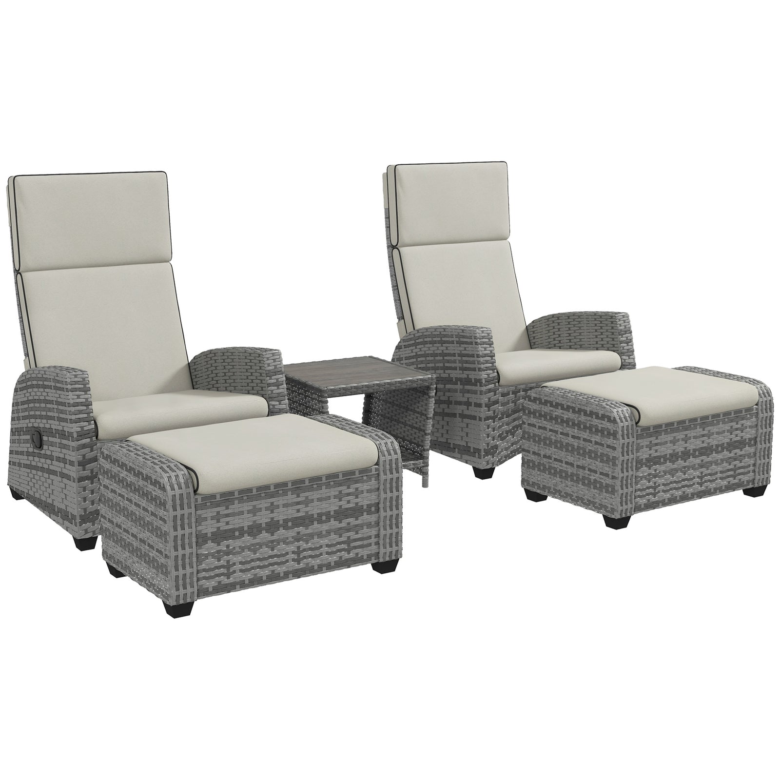 5 Pcs Rattan Garden Furniture Set W/ Reclining Chairs, Table | Gray
