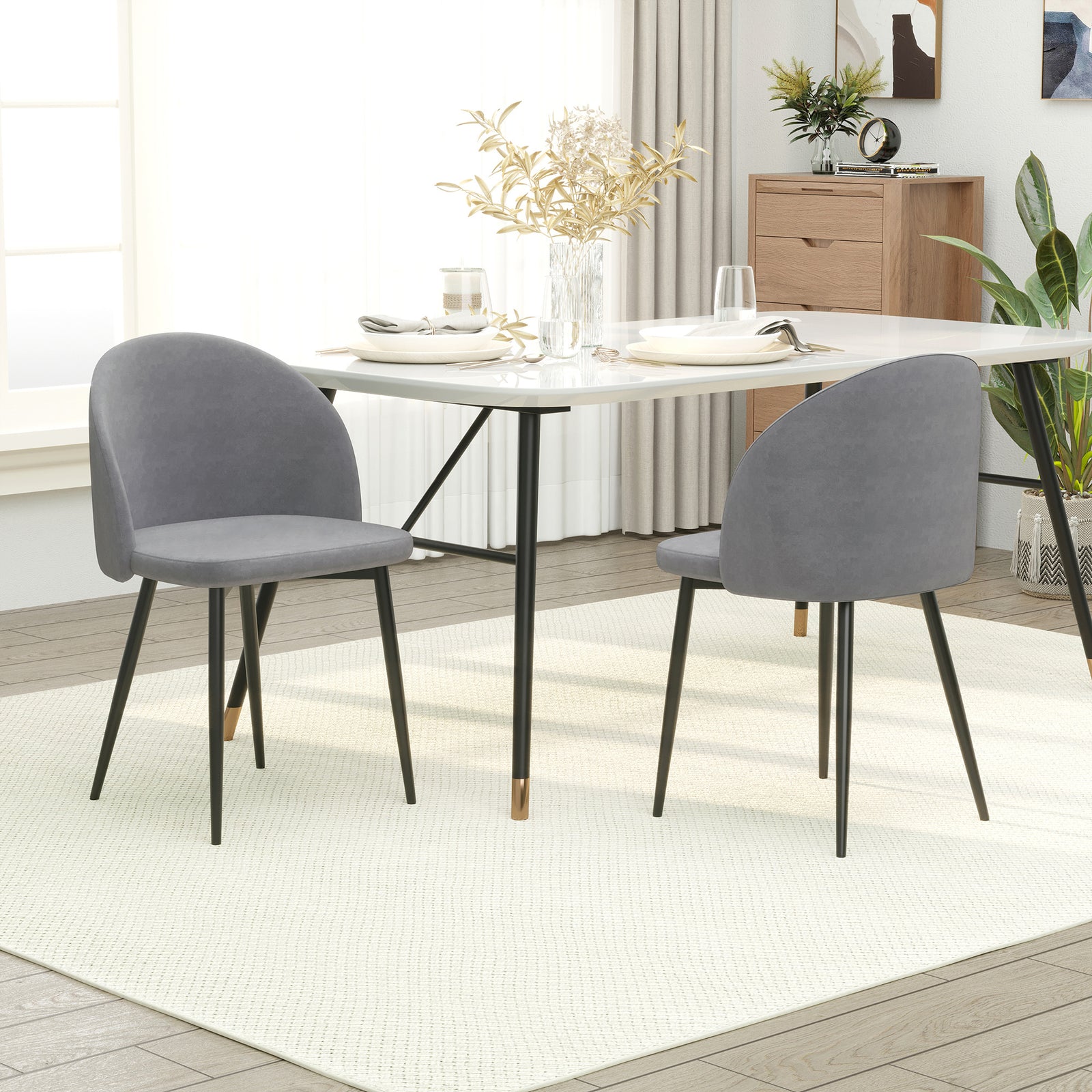 2 Pieces Modern Upholstered Fabric Bucket Seat Dining Chairs