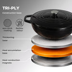 Cast Iron Enameled Dutch Oven Bread Baking Casserole Pot Self-basting Lid | Black