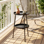 Patio Side Table, 2-tier Round Coffee End Table | Black