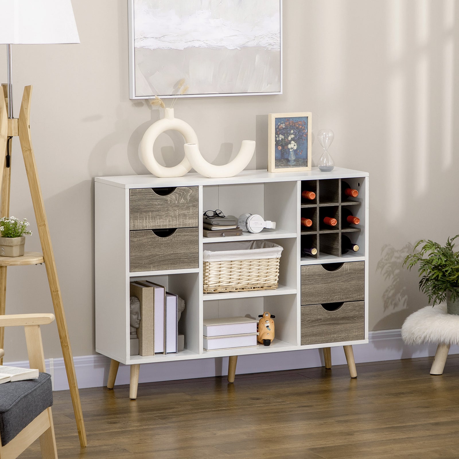 HOMCOM Kitchen Sideboard Storage Cabinet Removable Wine Holder