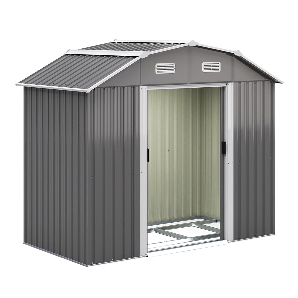 7.72 ft x 4.3 ft Outdoor Metal Storage Shed with Double Lockable Doors and Vents - Waterproof Garden Tool Organizer with Foundation and Shelving