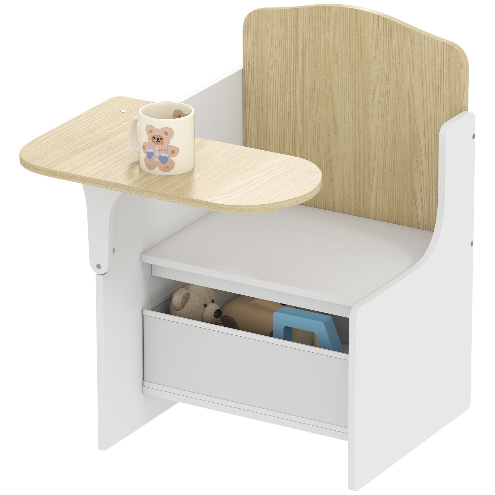Kids Table And Chair Set, Toddler Desk Chair With Storage Bins | White