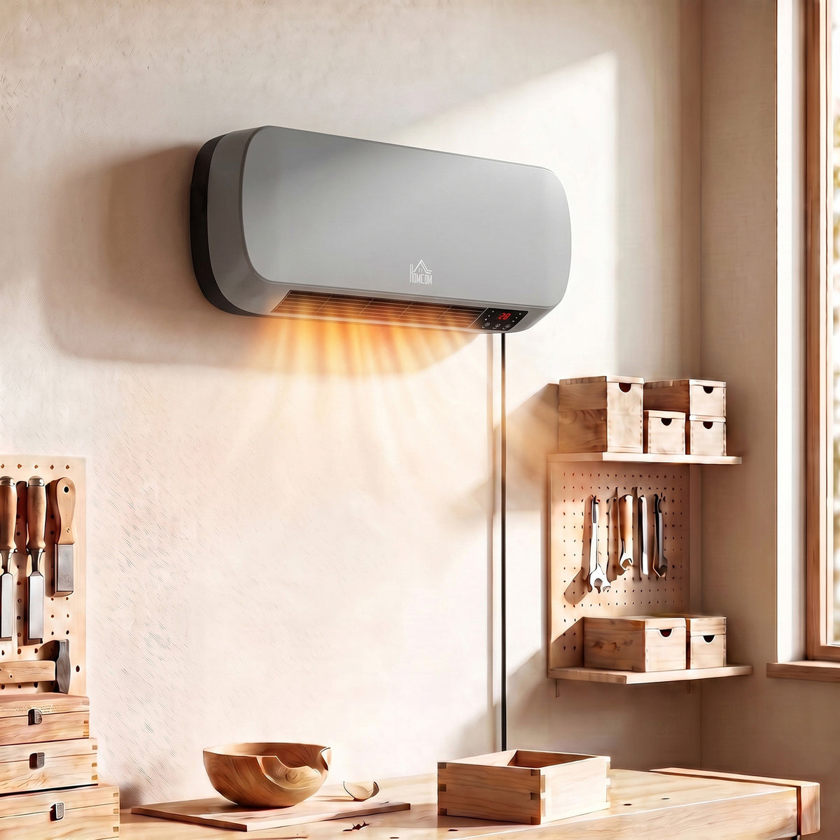 Wall Mounted 2000w Ceramic Heater With 3 Heat Settings, Grey