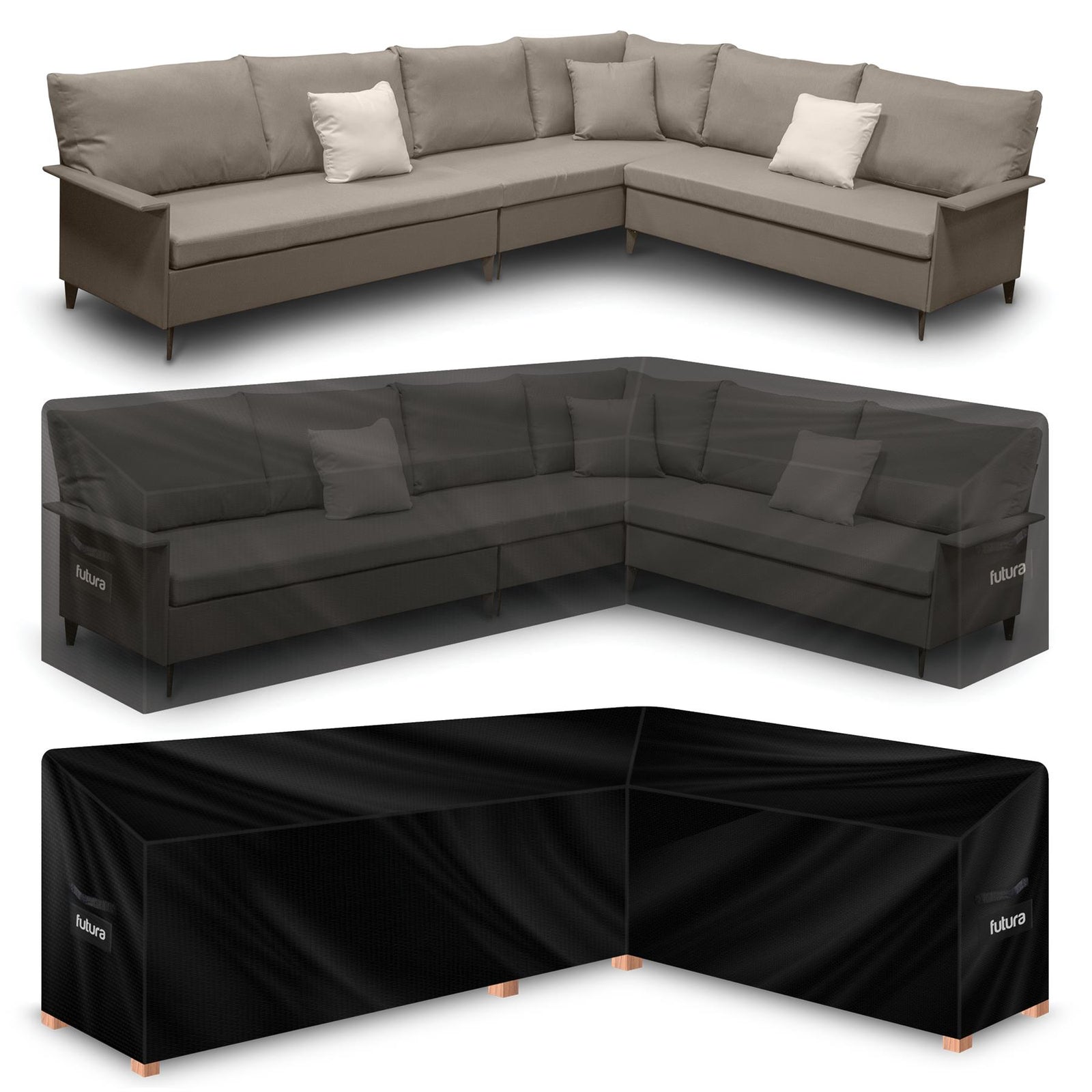 Premium L Shaped Waterproof Garden Furniture Cover, Outdoor Patio Weatherproof Rattan Sofa Guard | 260 x 210 x 80cm | Black