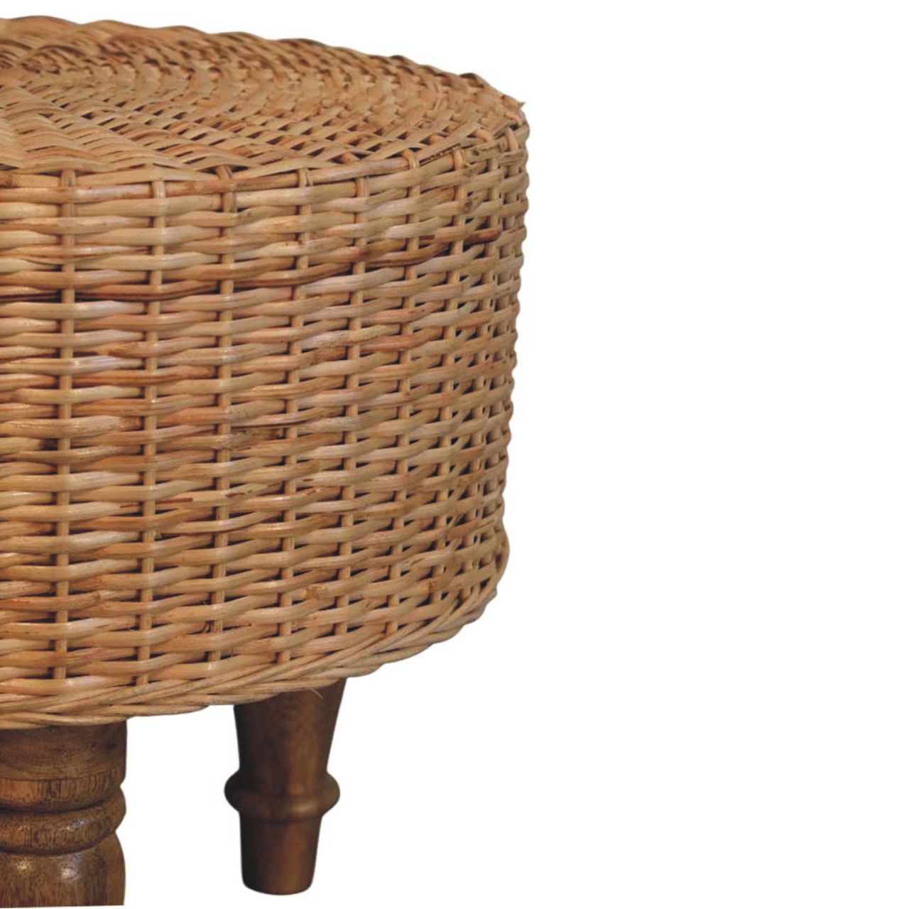 Solid Wood Regency Round Woven Stool, Light Brown