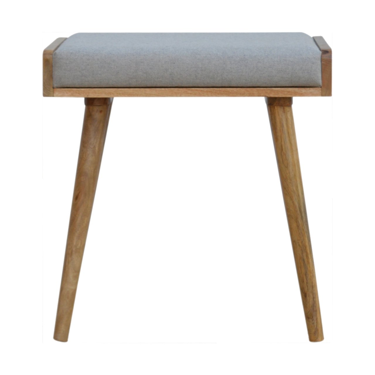 Solid Mango Wood Grey Tweed Tray Style Footstool