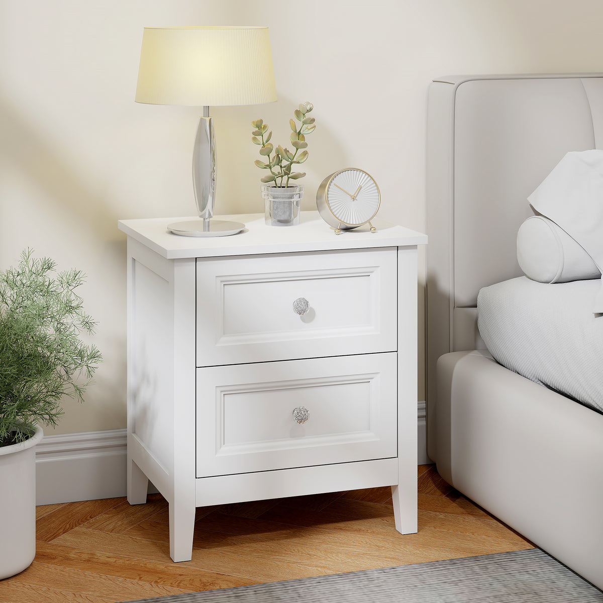 HOMCOM Nightstand With 2 Drawers White