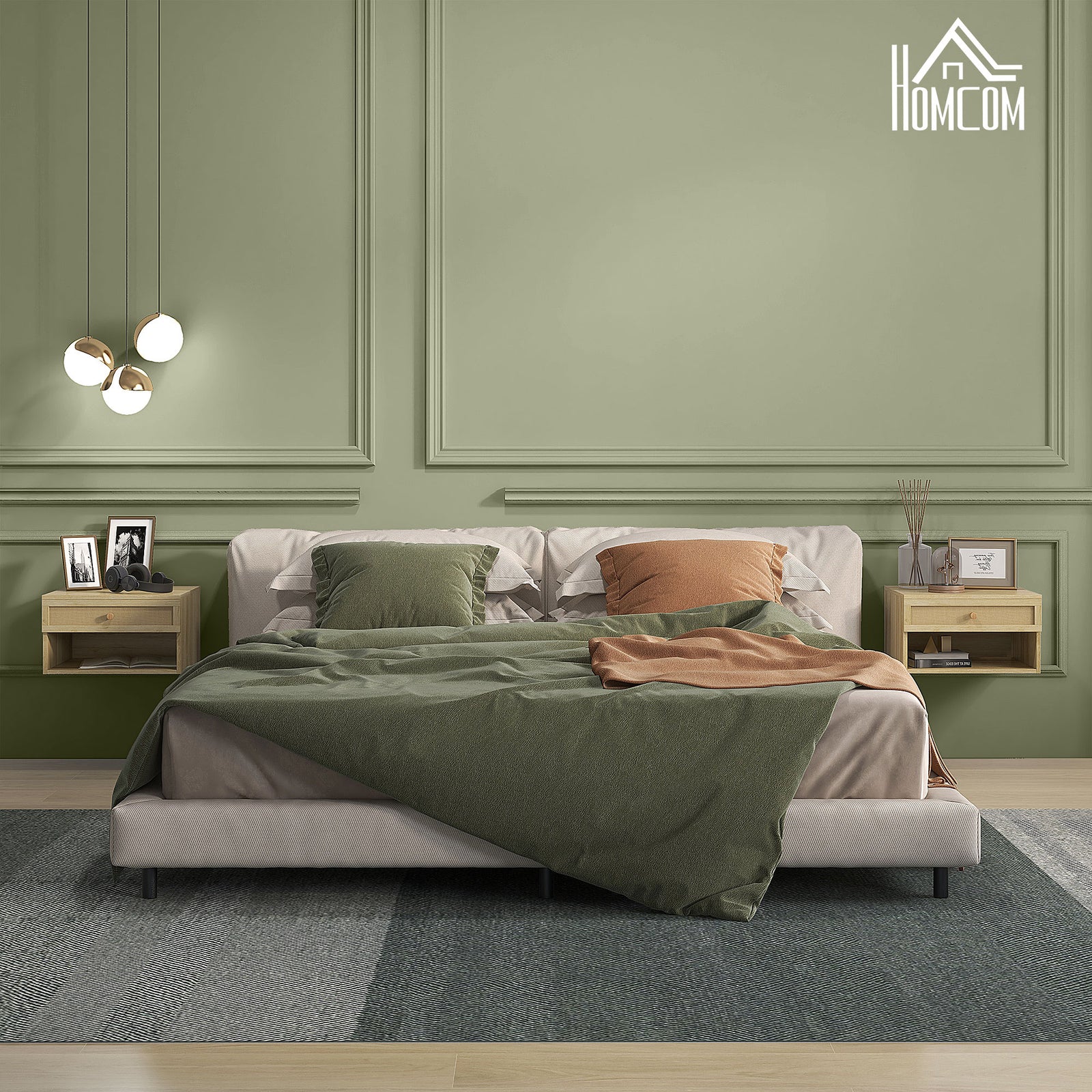 Floating Nightstands Set Of 2 With Rattan Drawer