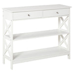 Console Table Side Desk Shelves Drawers Open Top X Support | One Size | White