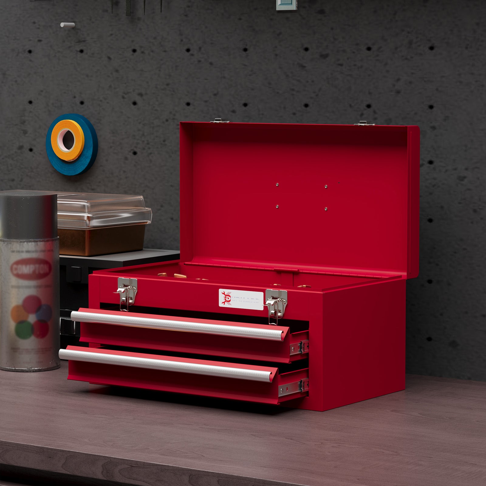 Lockable 2 Drawer Tool Chest With Ball Bearing Slide Drawers | Red