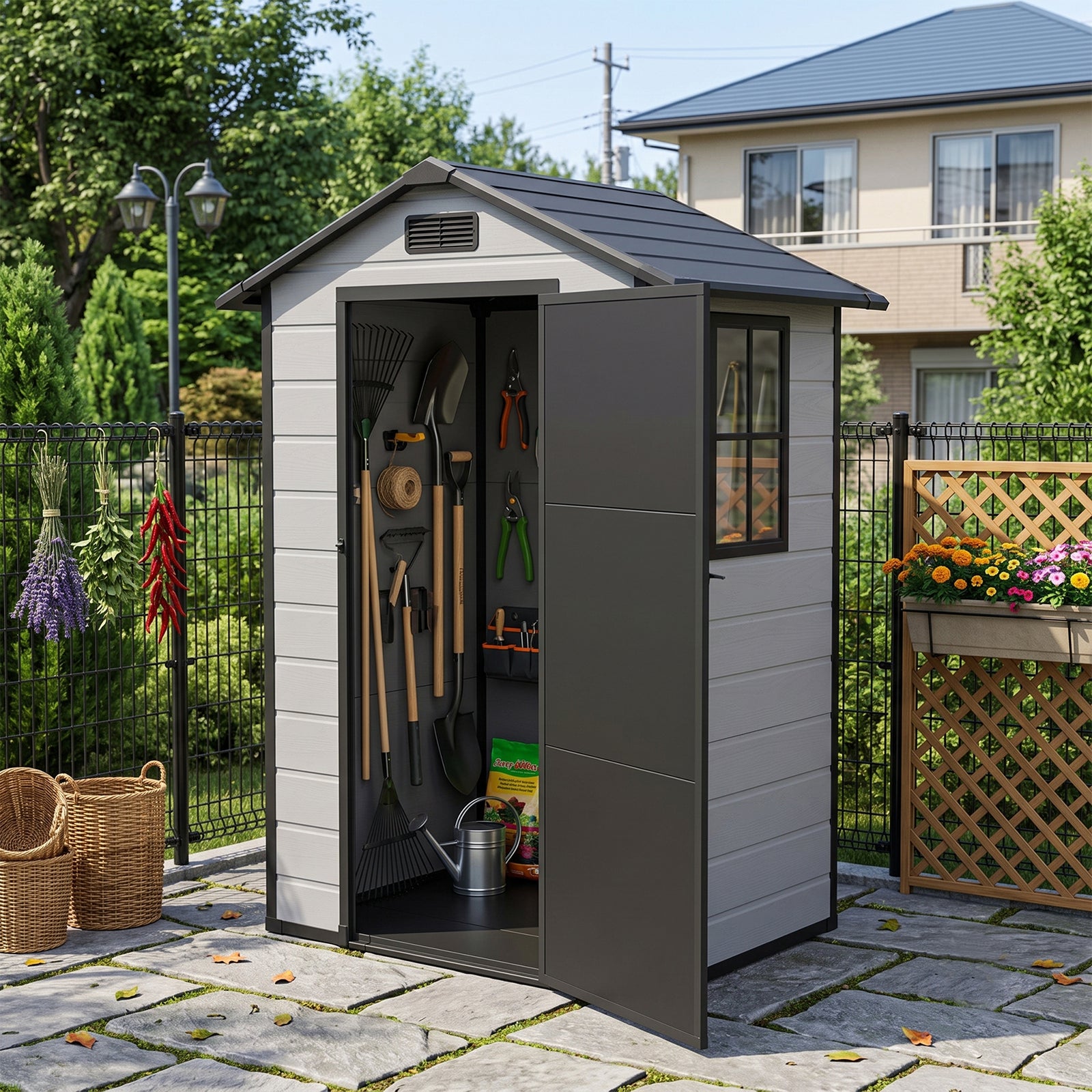 Breeins 5x3ft Plastic Garden Storage Shed With Lockable Door