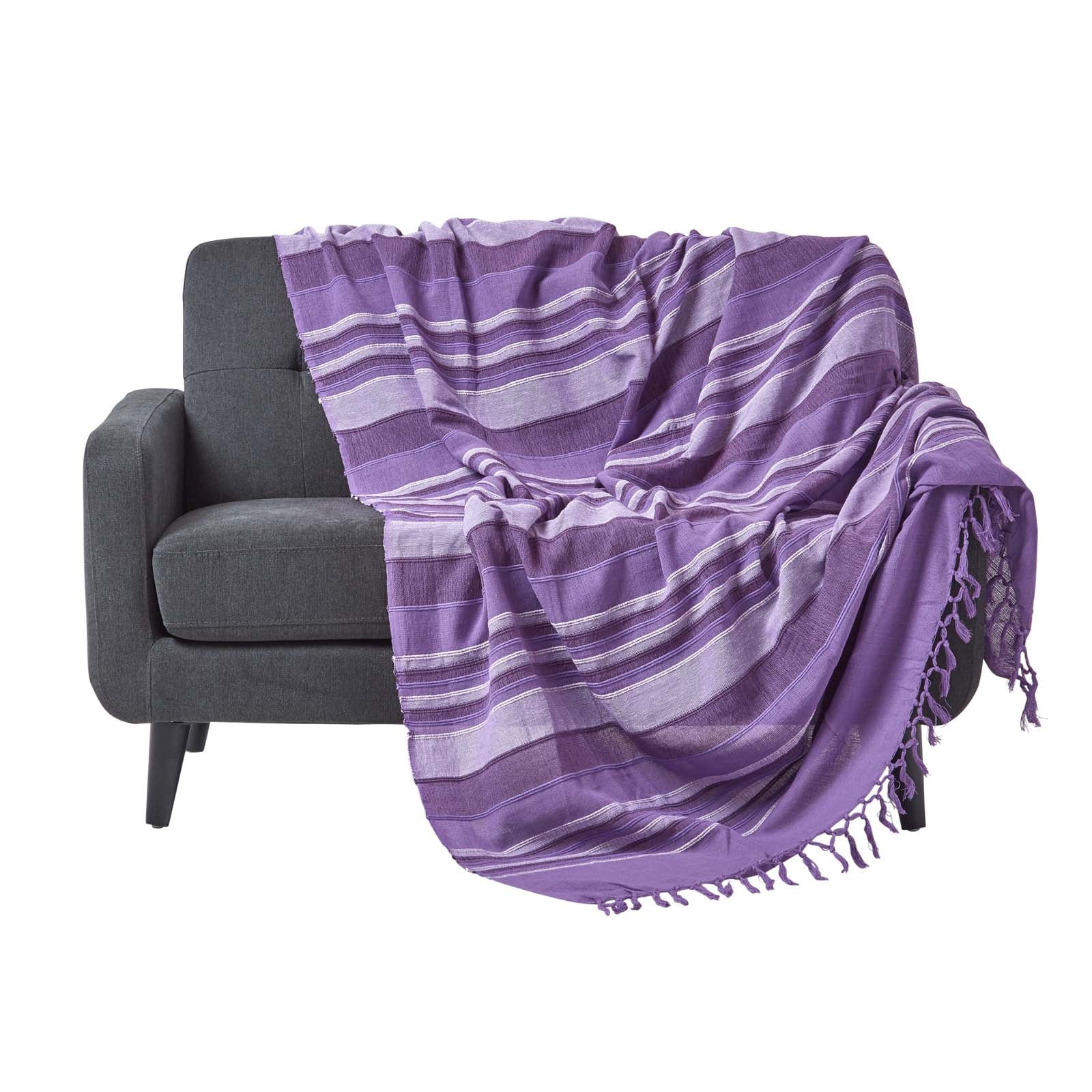 Cotton Morocco Striped Throw | 255cm x 360cm | Mauve