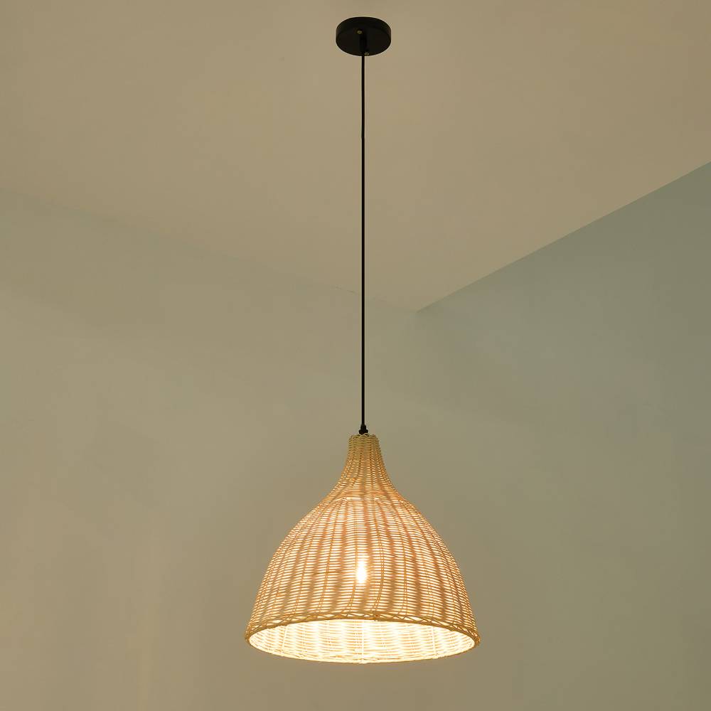 Natural Rattan Pendant Light – Three-colour Dimmable Beech Tone Lampshade For Modern And Nordic Home Décor