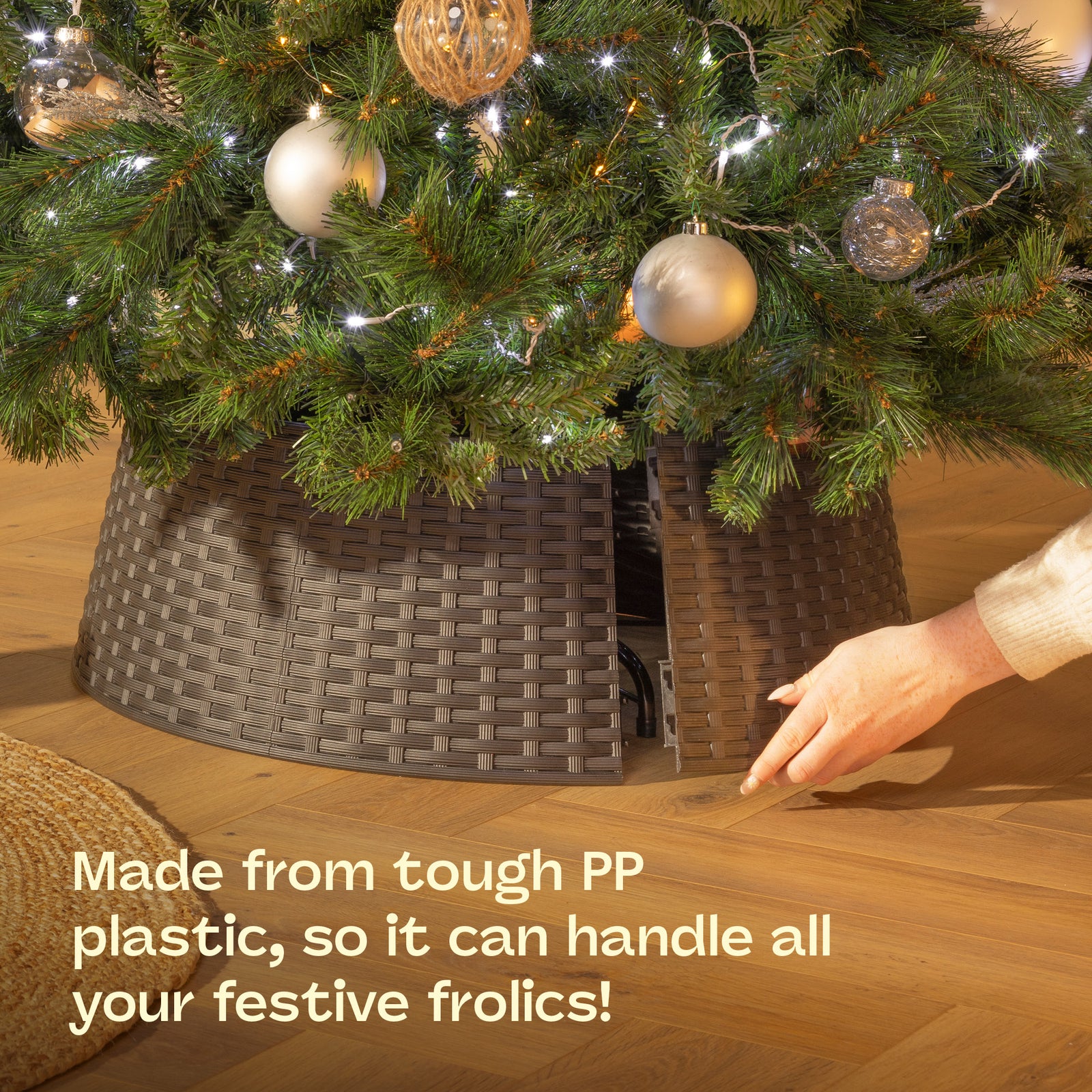 Faux Rattan Tree Skirt Black Snap Together 65cm Diameter