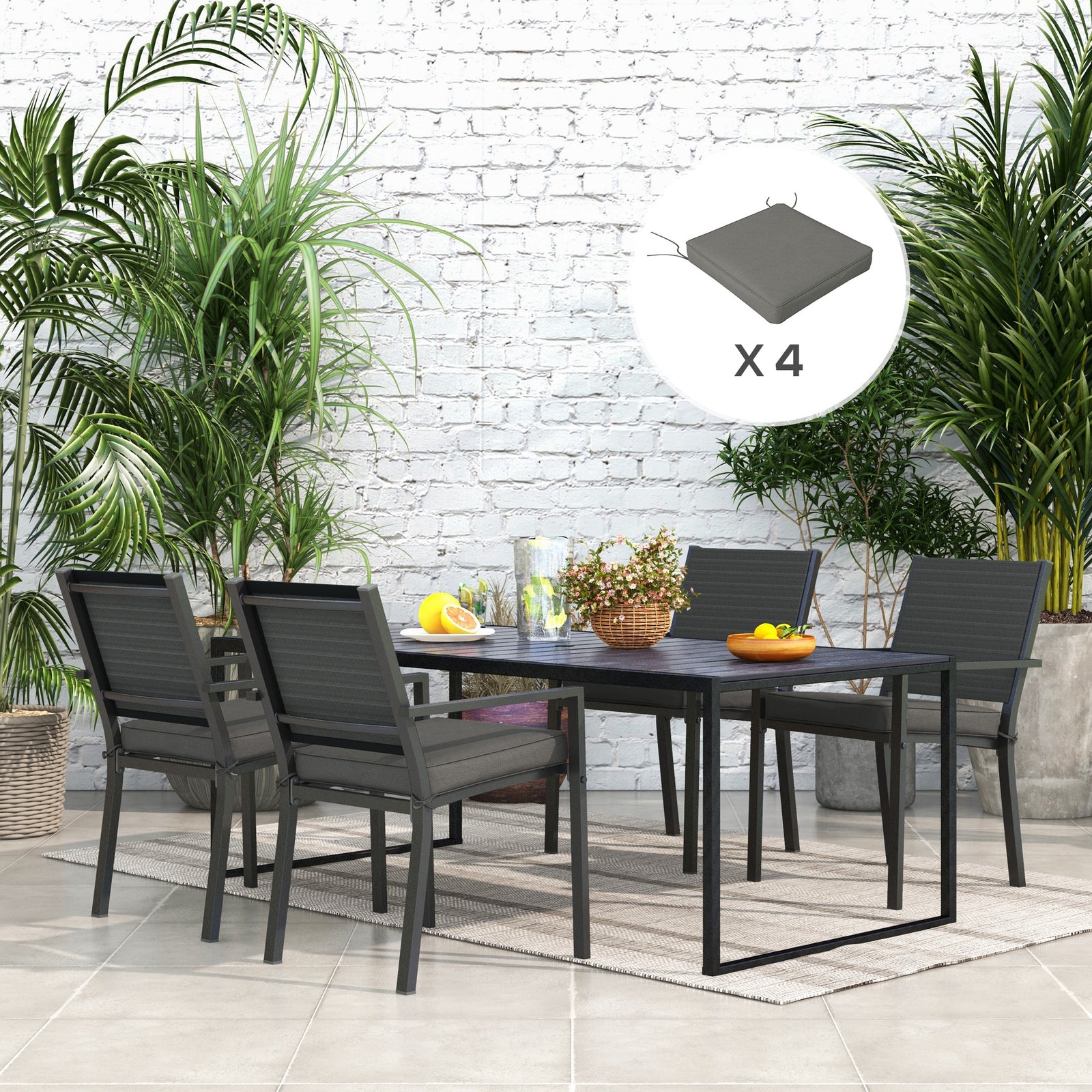 Set Of 4 Outdoor Seat Cushion With Ties, For Patio Furniture | Charcoal Gray