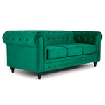 Chesterfield Scroll Arm Velvet Sofa 3 Seater | Emerald