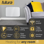 Wifi Curved Designer Electric Radiator Panel Heater White Wall Mounted Timer And Thermostat | White