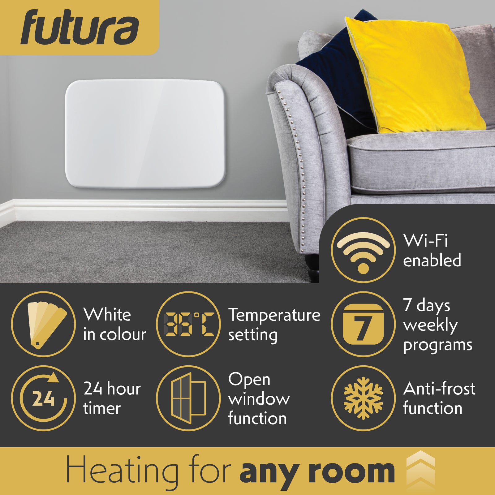 Wifi Curved Designer Electric Radiator Panel Heater White Wall Mounted Timer And Thermostat | White