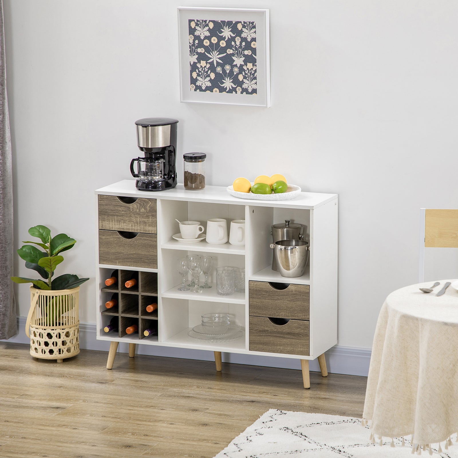 HOMCOM Kitchen Sideboard Storage Cabinet Removable Wine Holder