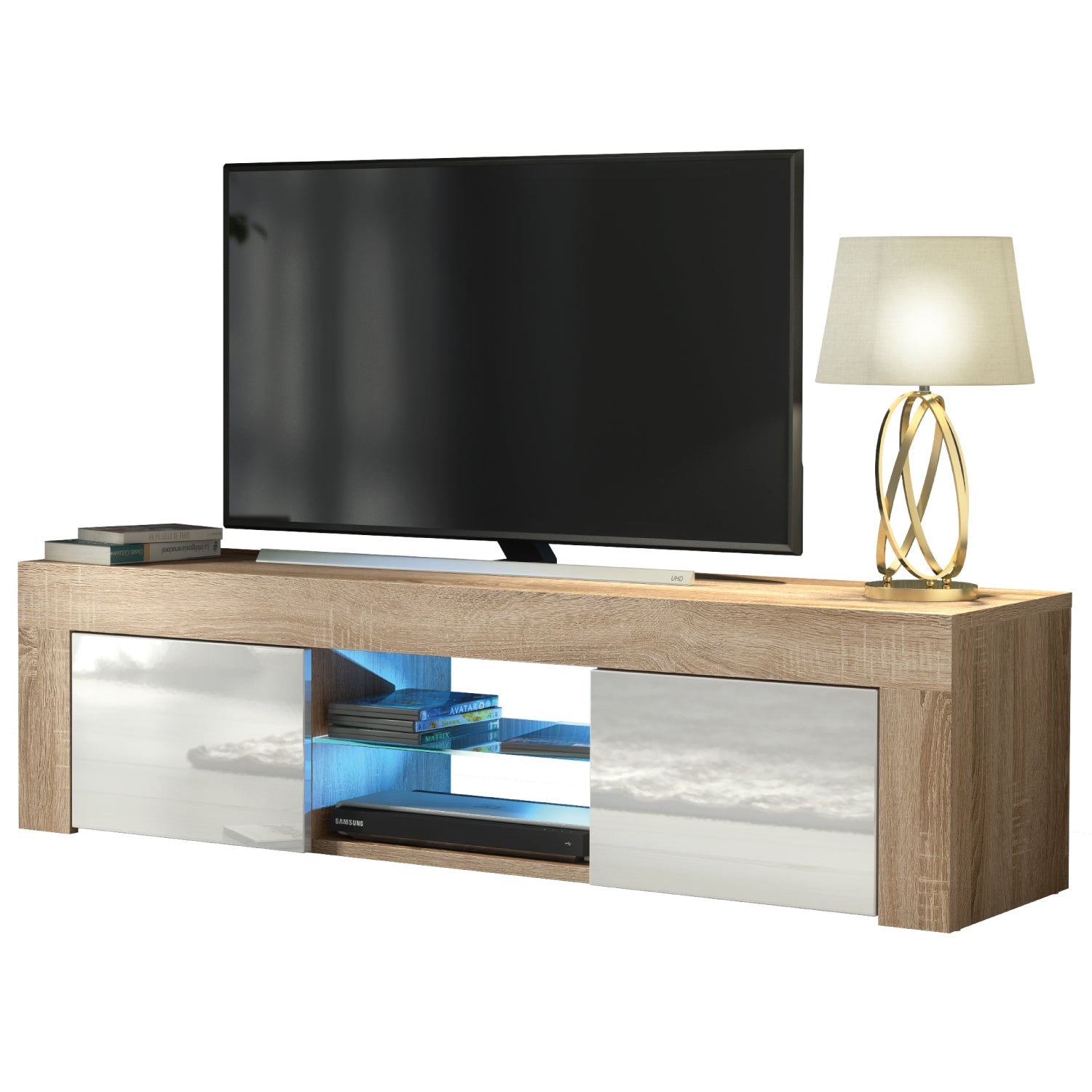 Loom Tv Unit 130cm With Led Lights | Natural Oak