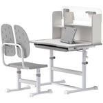 Kids Desk And Chair Set W/ Tiltable Desktop Reading Rack | Grey