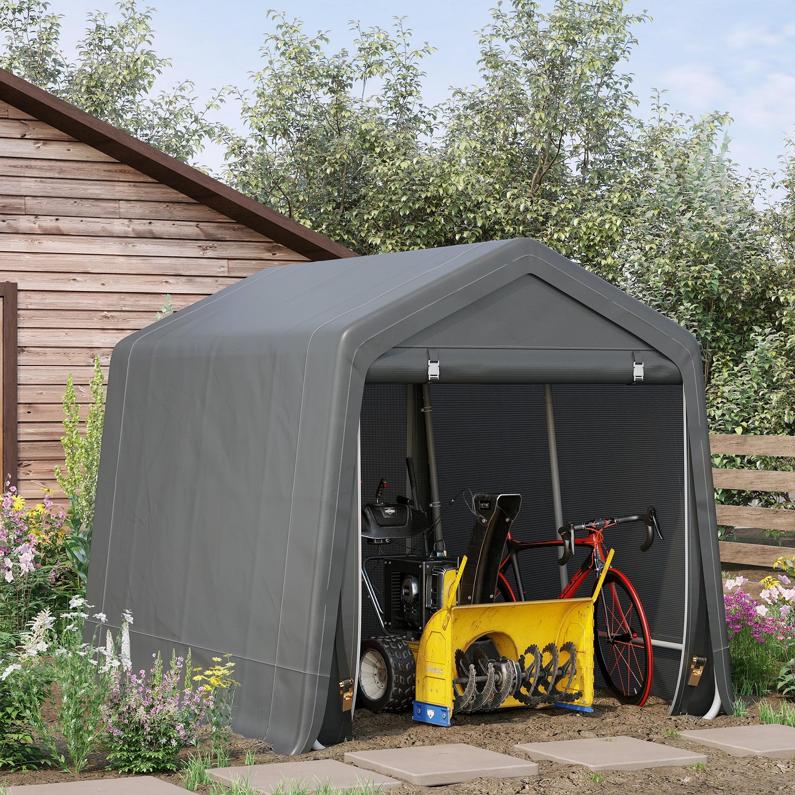 Garden Storage Tent Bike Shed W/ Metal Frame & Zipper Doors