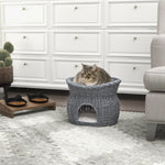 2-tier Elevated Pet Cushion Bed Basket Willow Cat Tree House Condo Kennel