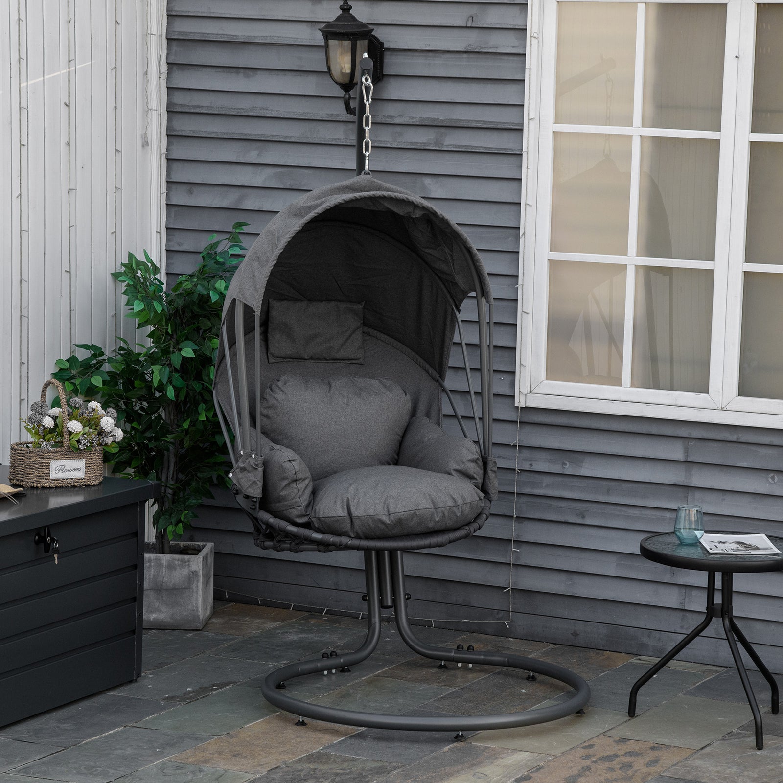 Hanging Egg Chair With Cushion And Retractable Canopy
