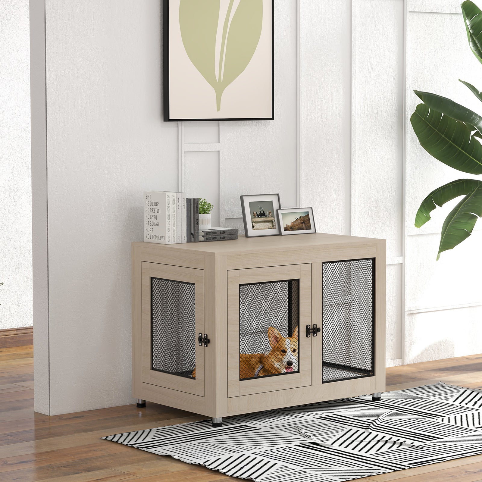 Dog Crate Table W/ Cushion Two Doors - Ak Color | Brown