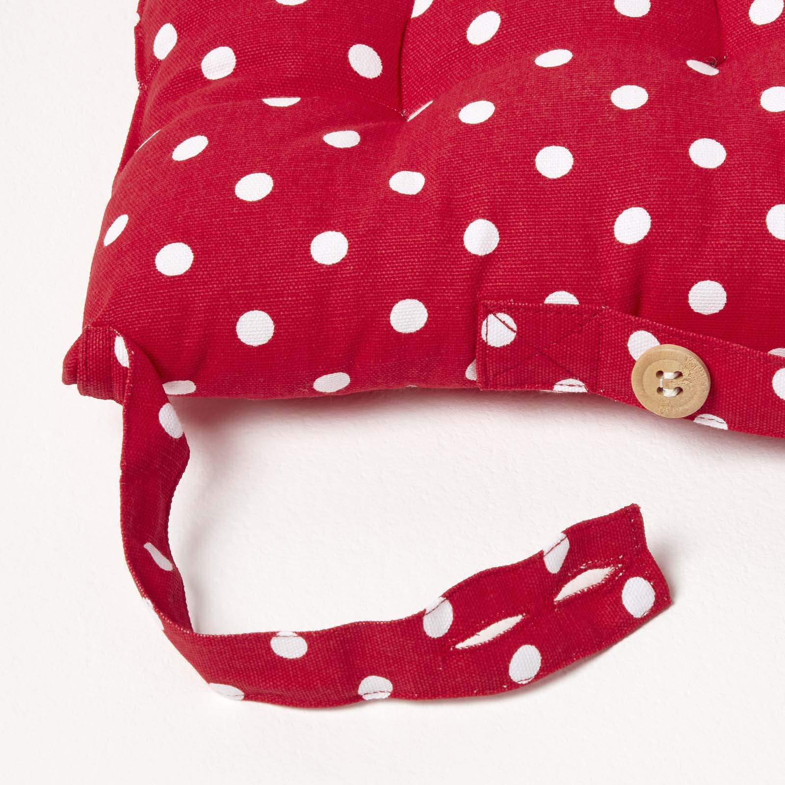 Red Polka Dot Seat Pad With Button Straps 100% Cotton, 40 X 40 Cm | Set-of-4 | Red