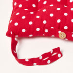 Red Polka Dot Seat Pad With Button Straps 100% Cotton, 40 X 40 Cm | Set of 4 | Red