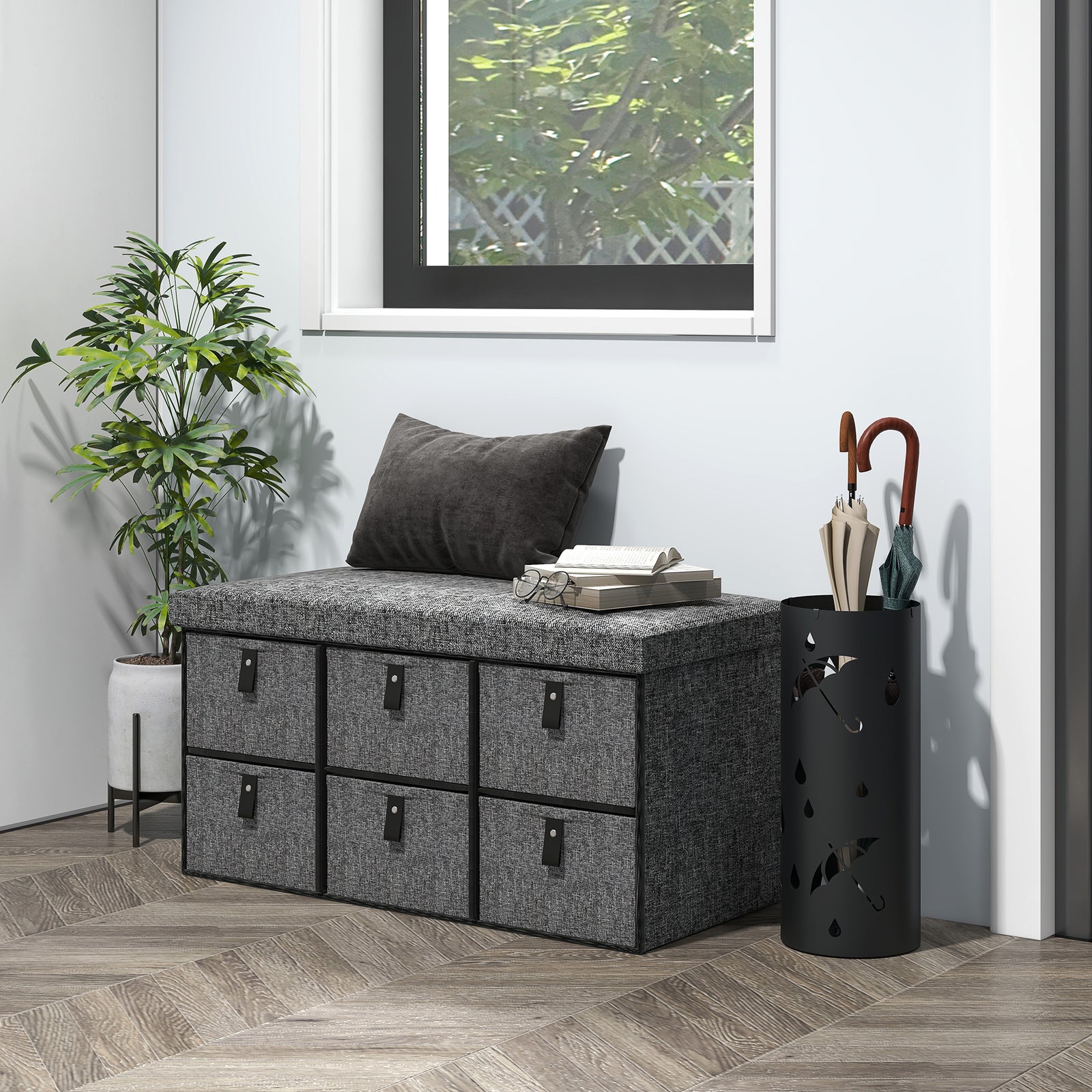 Shoe Bench With Seat, Shoe Storage Bench With Fabric Drawers | One Size | Dark Gray